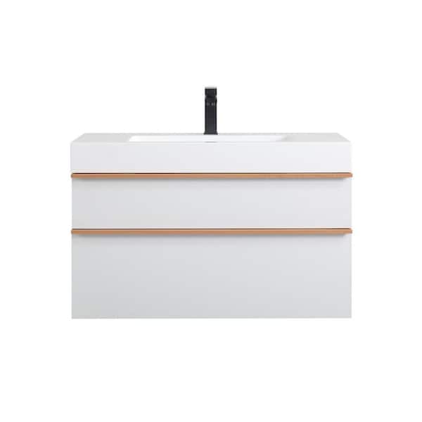 36 in. Wall Mounted White Bath Vanity with White Acrylic Top Pre-Assembled