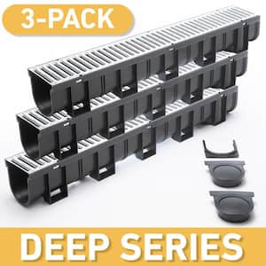 Deep Series 5.4 in. W x 5.4 in. D 39.4 in. L Plastic Trench and Channel Drain Kit with Galvanized Steel Grate (3-Pack)