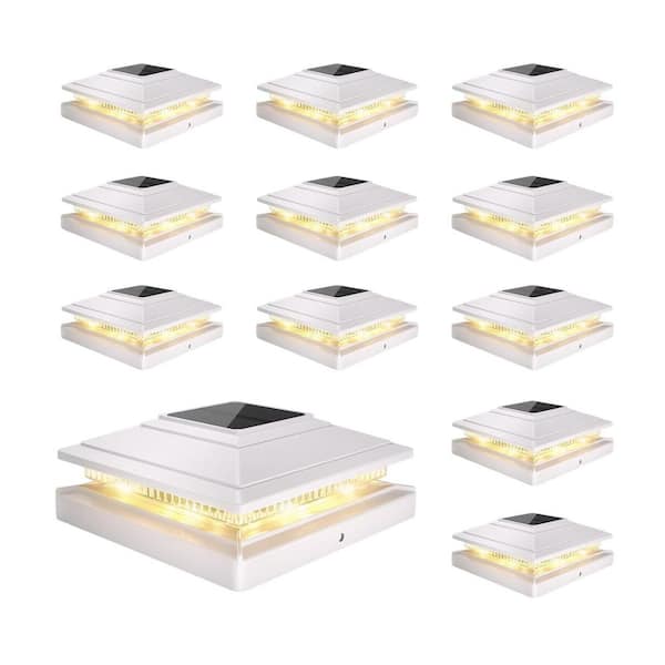 12-Pack Solar Post Cap Lights Waterproof for  x4 5x5 6x6 Wood Vinyl Posts w Dual Color Modes for Garden Patio Porch Deck
