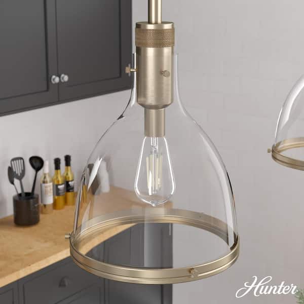 Hunter Van Nuys 1 Light Alturas Gold Island Pendant Light with Clear Glass Shade Dining Room Light