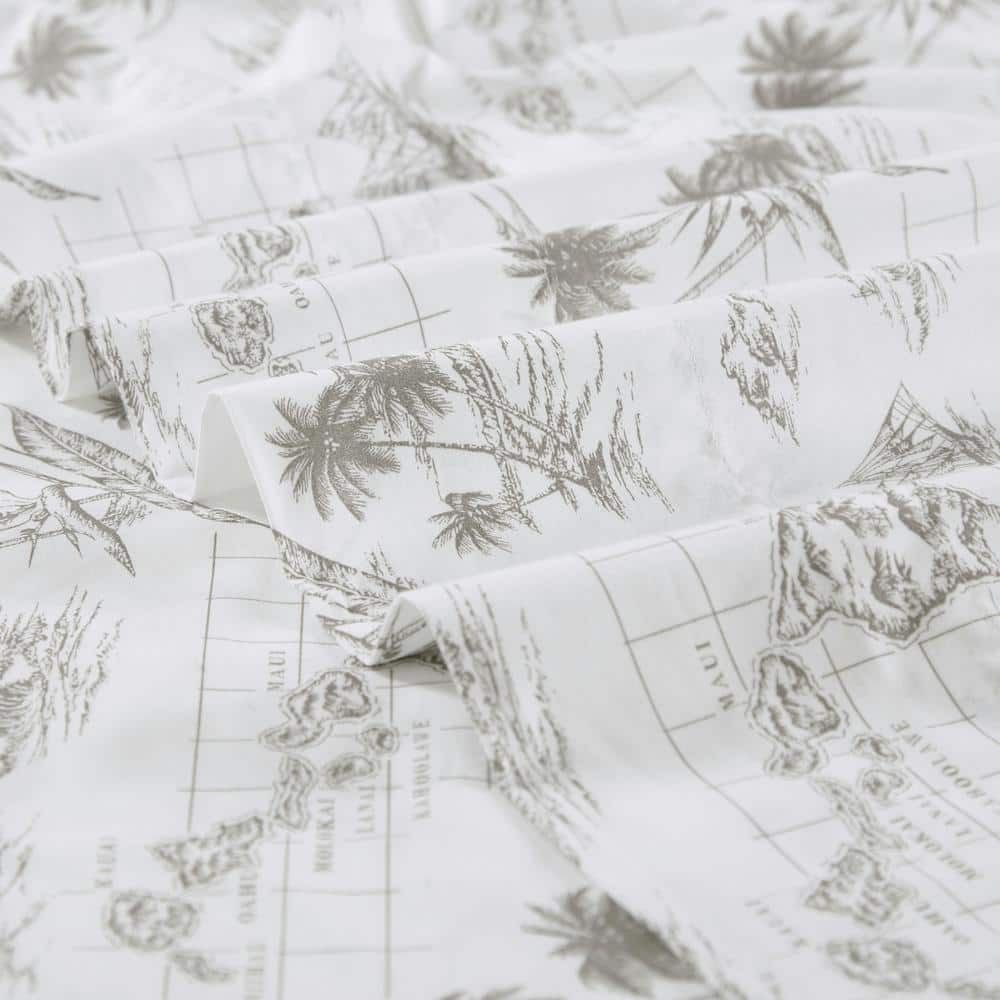 Vintage Map Print White Cotton Queen Sheet Set