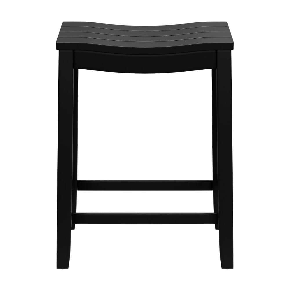 Black Wood Backless Saddle Counter Stool