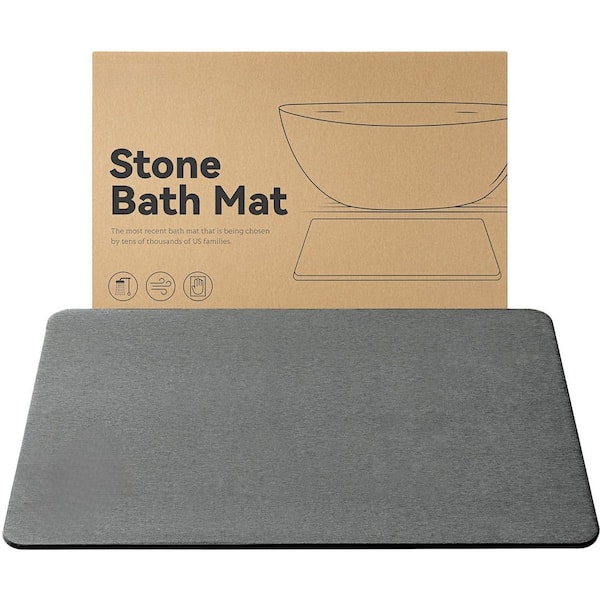 15.5 in. x 23.5 in. Stone Bath Mat in Dark Gray, Dry Quickly, Non-Slip Diatomaceous Earth Bath Mats, Easy to Clean
