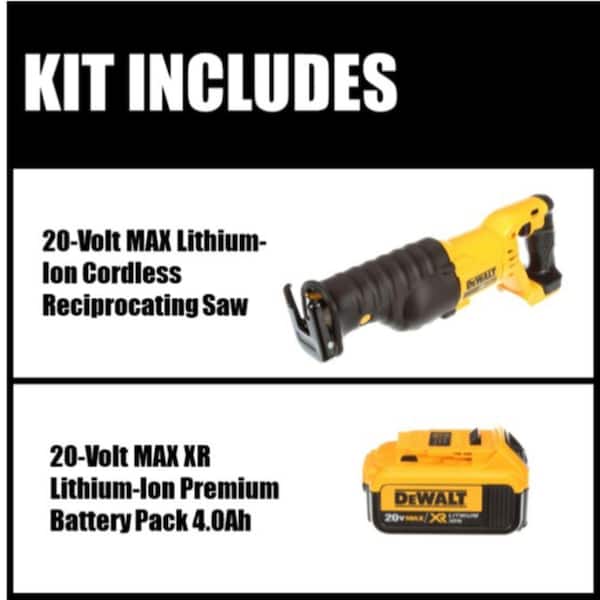 20V MAX Cordless Reciprocating Saw and (1) 20V MAX Premium Lithium-Ion 4.0Ah Battery