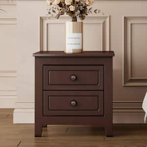 Dark Walnut 2-Drawer 19.30 in. W Nightstand with Classic Design