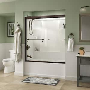 Traditional 60 in. x 58-3/8 in. Semi-Frameless Sliding Bathtub Door in Bronze with 1/4 in. (6mm) Clear Glass