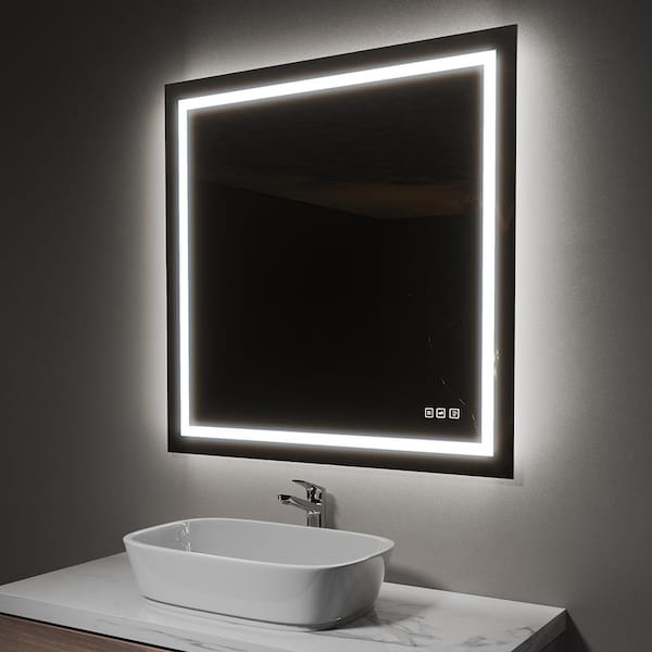 TOOLKISS 36 in. x 36 in. Large Rectangular LED Light Anti-fog Wall Bathroom Makeup Mirror