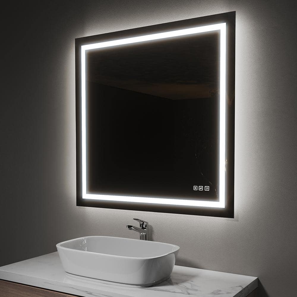 TOOLKISS 36 in. x 36 in. Large Rectangular LED Light Anti-fog Wall ...