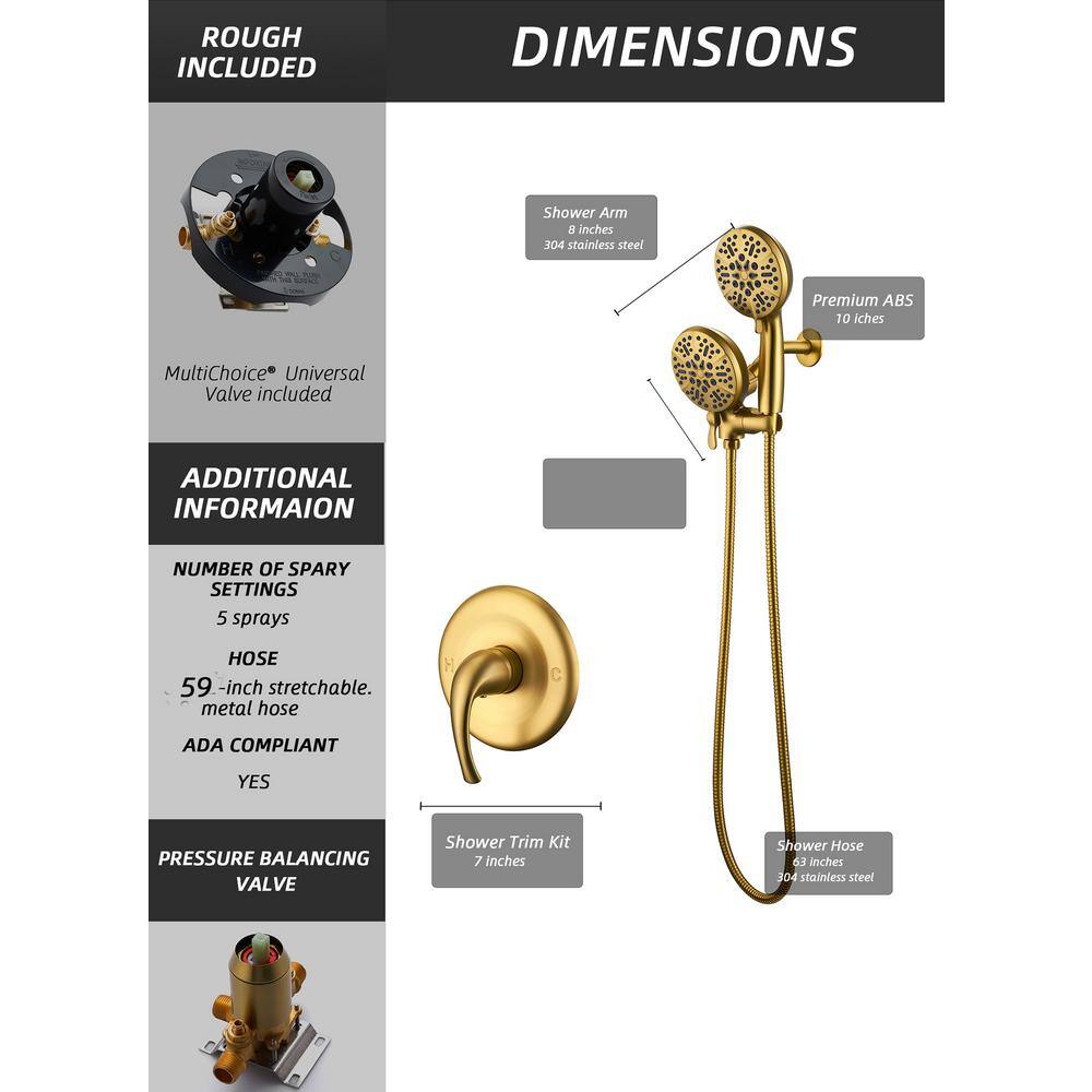 Goldtone High-Pressure Handheld Shower Faucet Set with Anti-Clog Nozzles