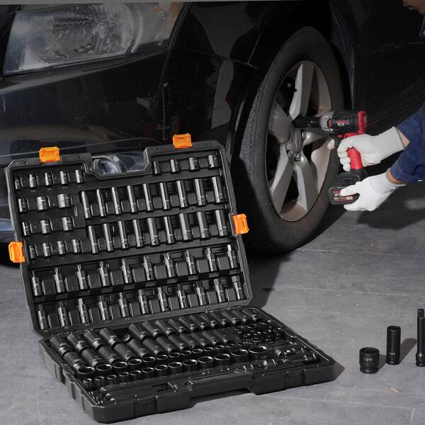 3/8 in. & 1/2" Impact Sockets Set 6 Point Drive Bit Ratchet Tool Kit Case (130-piece)