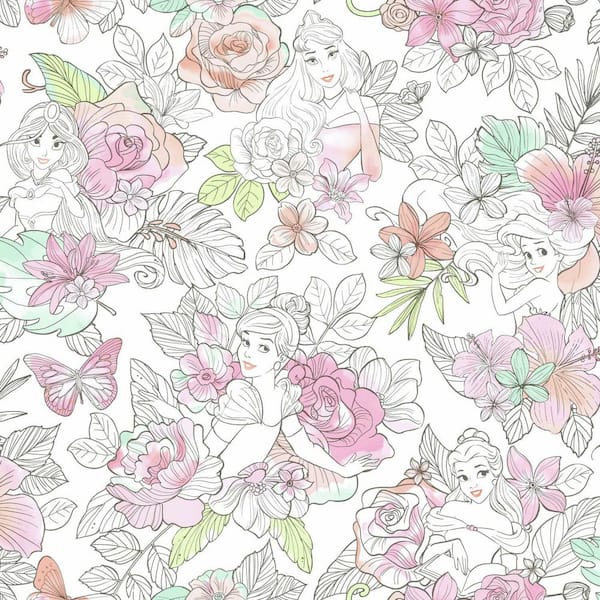 RoomMates Disney Princess Royal Pink and Green Floral Peel and Stick Wallpaper (Covers 28.18 sq. ft.)