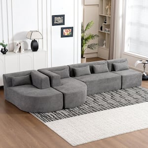 143.7 in. Luxury Upholstered Boucle Fabric Modern Modular Sectional Sofa in. Light Gray with 5 Pillows