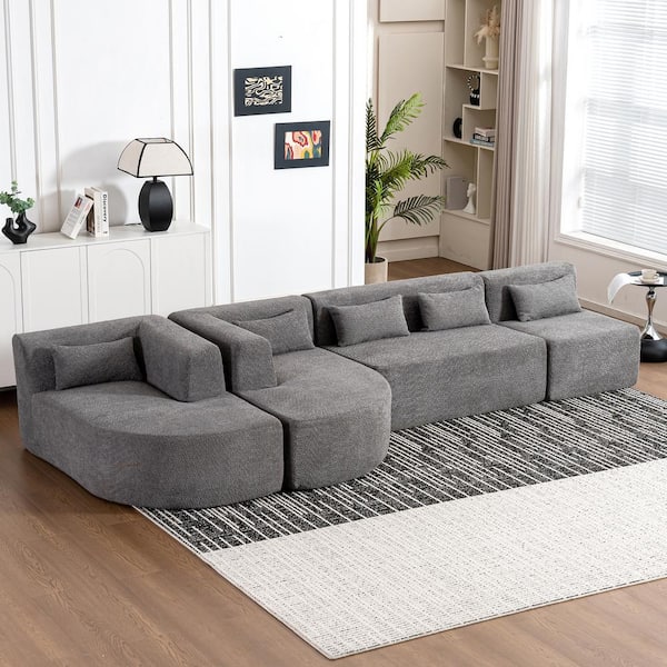 Harper & Bright Designs 143.7 in. Luxury Upholstered Boucle Fabric Modern Modular Sectional Sofa in. Light Gray with 5 Pillows