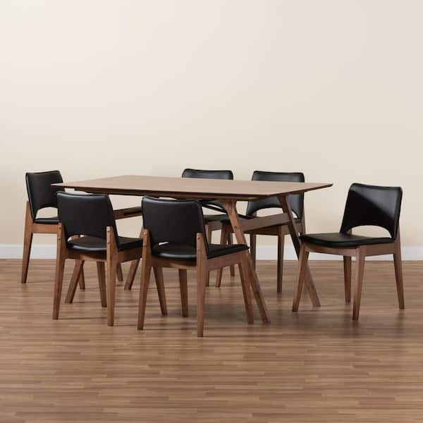 Baxton Studio Afton 7 Piece Black and Walnut Brown Dining Set