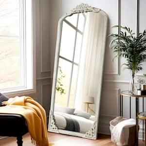 21 in. W x 64 in. H Carved Wooden Full Length Mirror in Weathered White