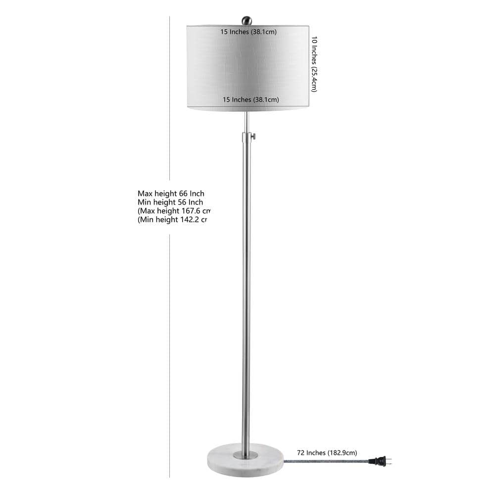 June 66" Chrome Arc Adjustable LED Floor Lamp with White Linen Shade
