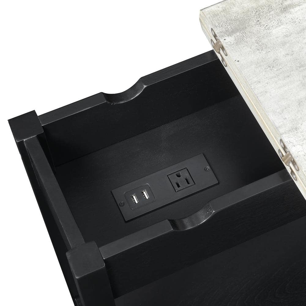 Heritage Flip Top 23" Faux Birch End Table with Charging Station