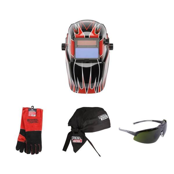 Premium Leather Welding Gloves, IR5 Flip Lens Glasses, 6 in. Doo Rag and Auto-Darkening Helmet Combo (4-Piece Set)
