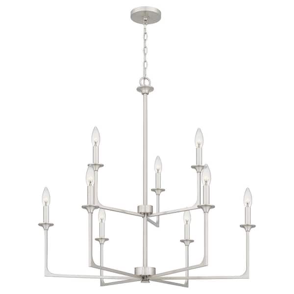 Prescott 9-Light Brushed Nickel Candlestick Chandelier