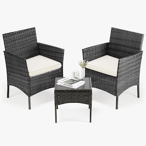Black 3-Piece Outdoor Sofa Set Patio Rattan Wicker Conversation Set with Coffee Table