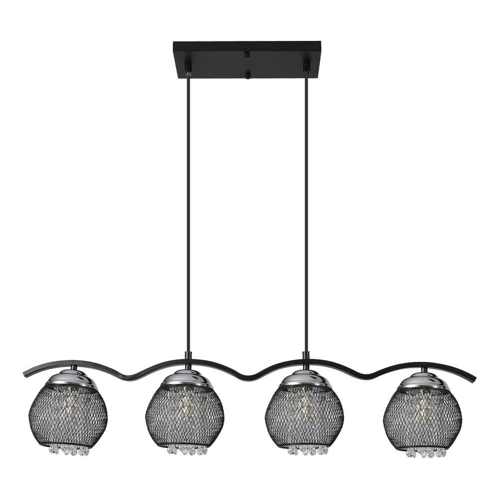 4 Light Black Modern Kitchen Island Pendant Light with Crystal Shade and 4 Bulbs Included for Living Room Dining Room price history on PriceWatchPro
