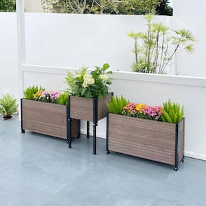 Planter 17 in. D x 28 in. H x 91 in. W Brown and Black Composite Board and Steel Corner and 2-Trough Planter Bundle