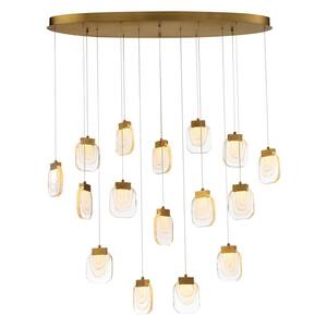 Paget Integrated LED 16-Light Gold Island Pendant with Clear Handmade Glass Shade