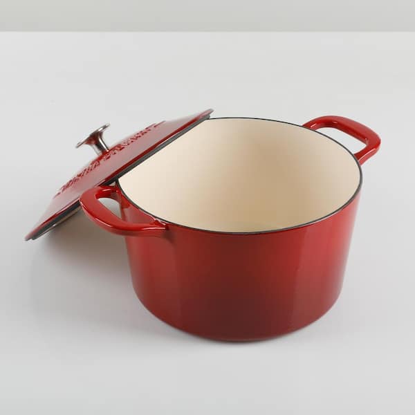 Martha Stewart Enameled Cast Iron 7 Quart Dutch Oven With Lid In Red