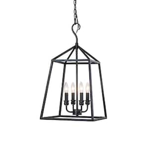 Lauren Traditional 14 in. 4-Light Antique Textured Black Finish Farmhouse Cage Pendant Light