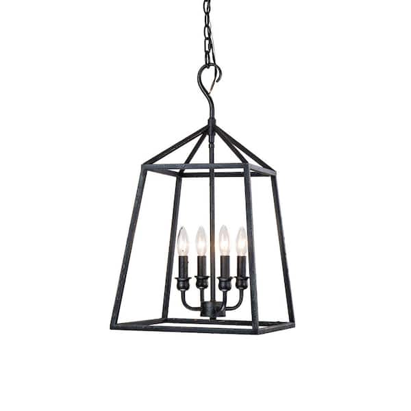 Edvivi Lauren Traditional 14 in. 4-Light Antique Textured Black Finish Farmhouse Cage Pendant Light