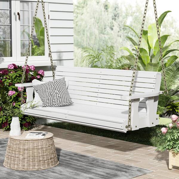 Modern Outdoor Double Seater Wooden Swing Loveseat w/Chains 