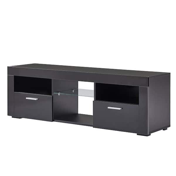 Polibi Black Morden TV Stand Fits TV's up to 55 in. with LED Lights, High Glossy Front TV Cabinet for Living Room