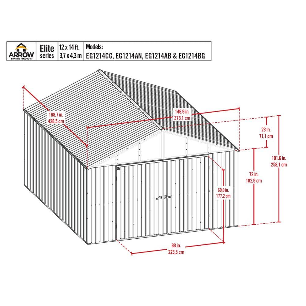 Blue Grey 12x14 Steel Storage Shed with Swing Doors