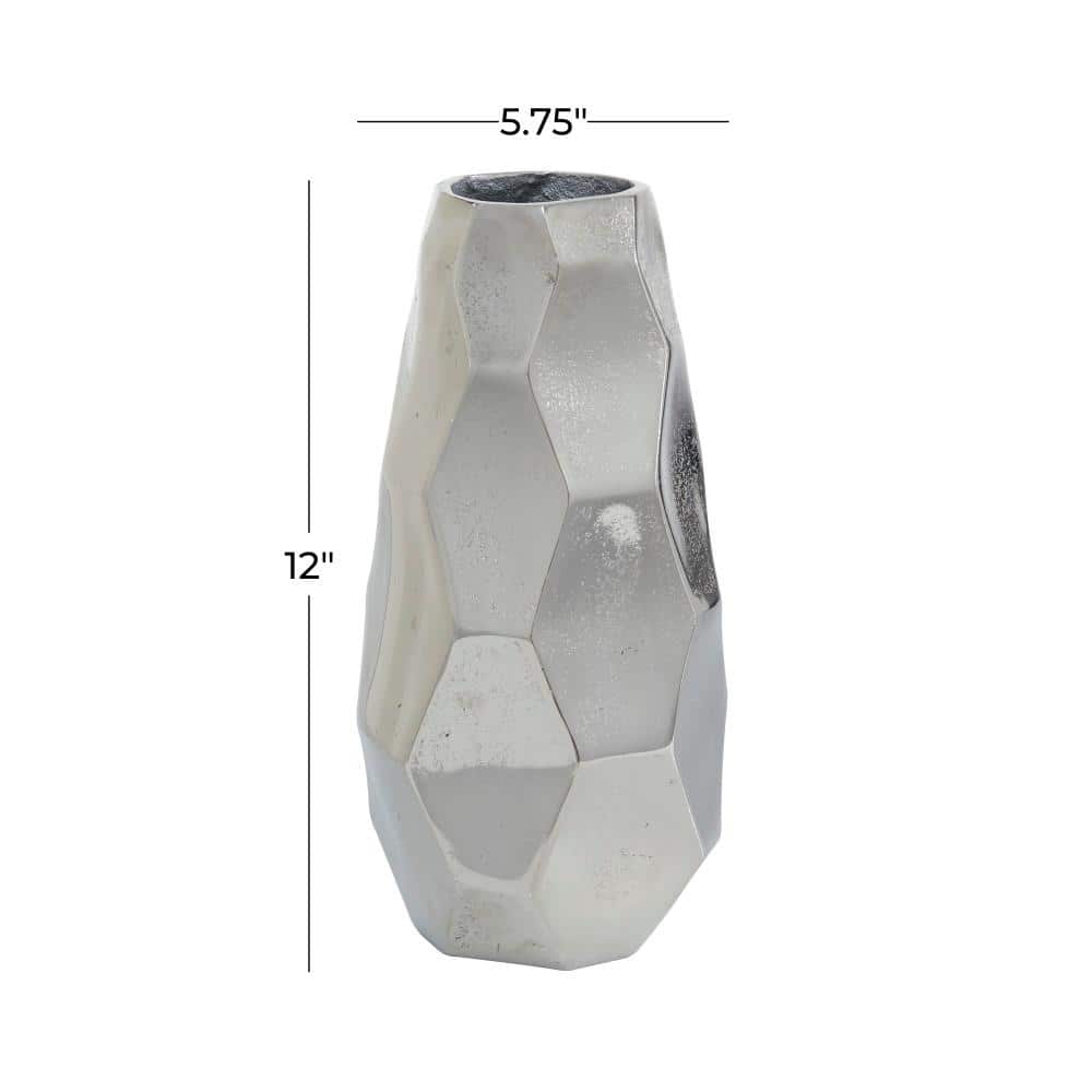 Medium Geometric Silver Aluminum Decorative Vase