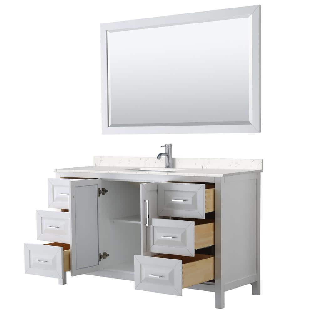 Daria White 60" Single Vanity with Light-Vein Carrara Marble and Square Sink