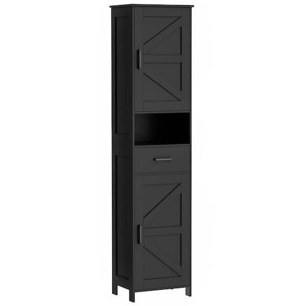 15.7 in. W x 11.8 in. D x 66.9 in. H Black Tall Bathroom Storage Cabinet with 2 Barn Doors and 1 Drawer