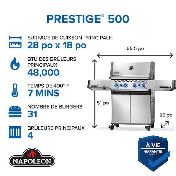 Prestige 500 4-Burner Natural Gas Grill with Infrared Side and Rear Burner in Stainless Steel
