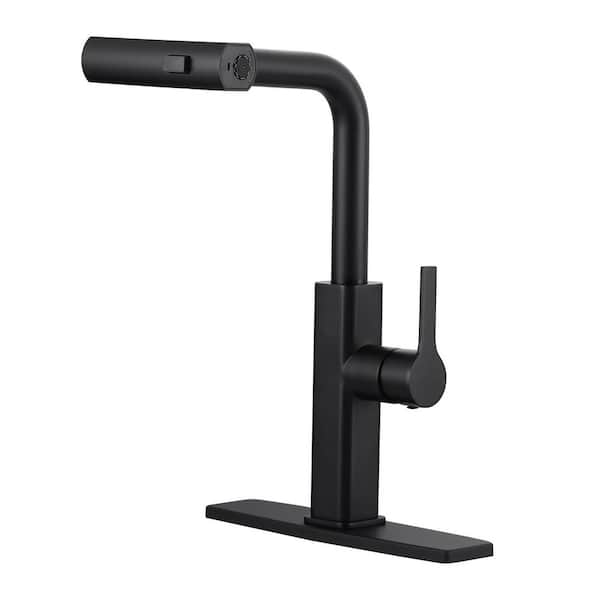 14.8 in. Stainless Steel Single-Handle Pull-Down Sprayer Kitchen Faucet 360 Degree Spout Swivel in Matte Black