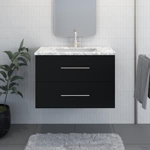 Napa 36 in. W x 22 in. D Single Sink Bathroom Vanity Wall Mounted In Black Ash With Carrera Marble Countertop