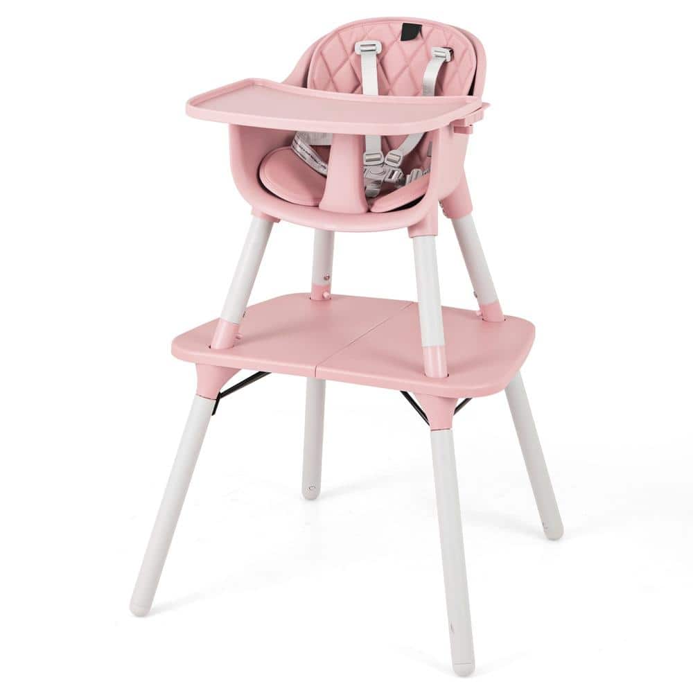 4 in 1 Baby Convertible Toddler Table Chair Set Metal Legs PU Cushion PP Tray Pyramid 5 Point Harness 6-36 Mo