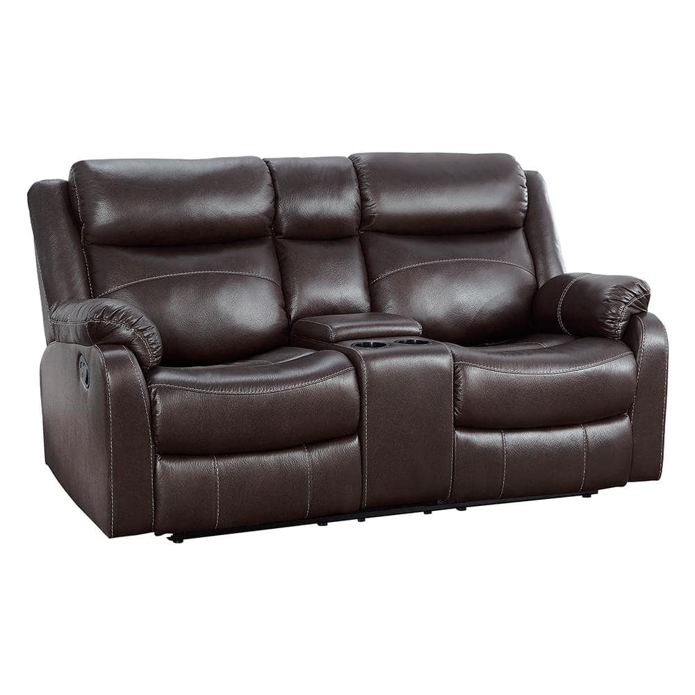 Contemporary Dark Brown Microfiber Reclining Loveseat with Cup Holder
