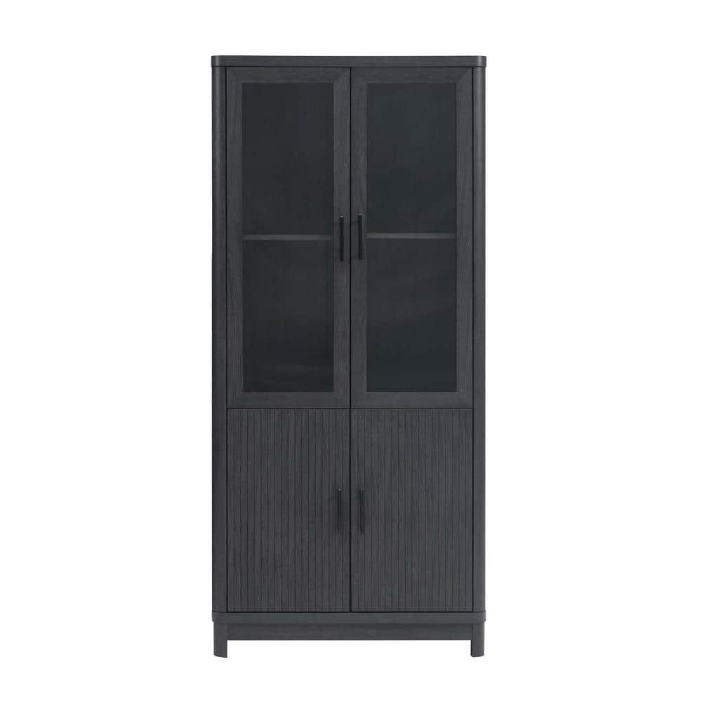 Jodie 67.6 in. Tall Mid-Century Modern Charcoal Grey Composite Wood 6-Shelf Bookcase with Tempered Glass Doors price history on PriceWatchPro