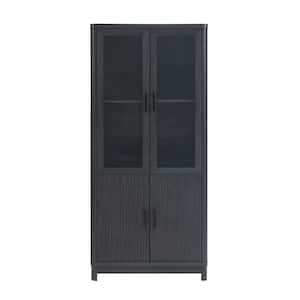 Jodie 67.6 in. Tall Mid-Century Modern Charcoal Grey Composite Wood 6-Shelf Bookcase with Tempered Glass Doors