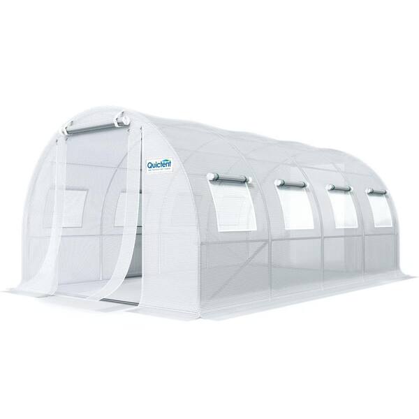 Quictent 9.84 ft. W x 19.68 ft. D x 6.56 ft. H Heavy Duty Galvanized Steel Frame Greenhouse, PE Cover 2 -ipper Screen Door, White