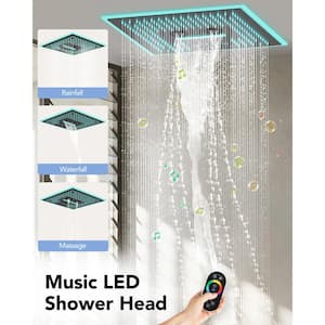 26-Spray Patterns Waterfall, Rainfall 16, 6 in. 2.5 GPM Ceiling Mount Fixed Shower Head with Handheld with LED, Music
