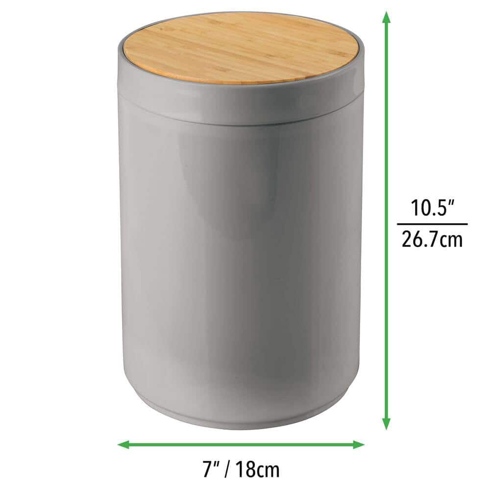 Compact Gray Plastic Trash Can with Natural Bamboo Lid