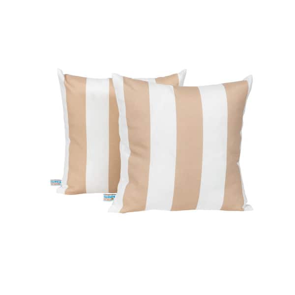 Island Umbrella All-Weather Champagne and White Stripe Square Outdoor Throw Pillow (2-Pack)
