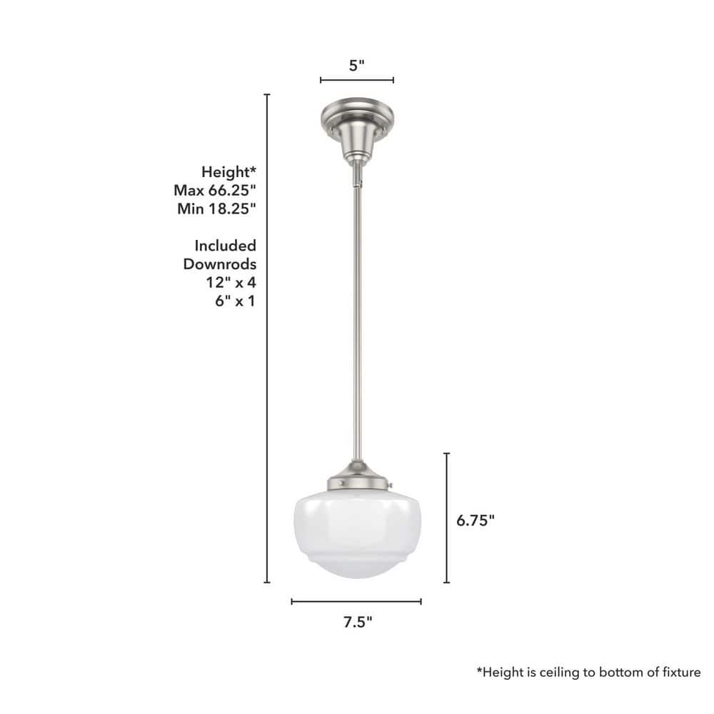 Brushed Nickel 7.5" Mini Pendant with White Glass Shade