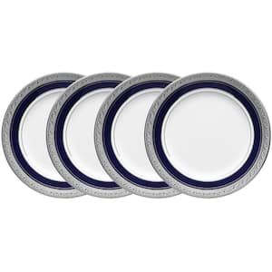 Crestwood Cobalt Platinum 6.25 in (White) Porcelain Bread and Butter Plates, (Set of 4)