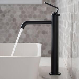 Ramus Single Hole Single-Handle Vessel Bathroom Faucet with Matching Pop-Up Drain in Matte Black (2-Pack)